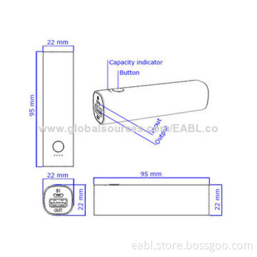 Mini USB Portable Battery Chargers for iPhone with Aluminum Housing, Grade A Battery, 2,200mAh